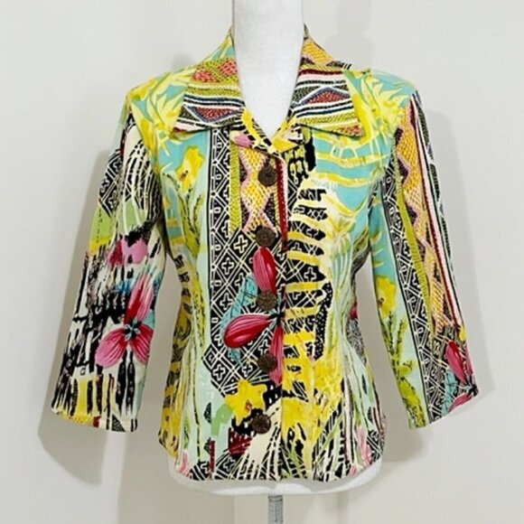 Sharon Young Bright Colorful Floral Jacket Blazer - Picture 1 of 5